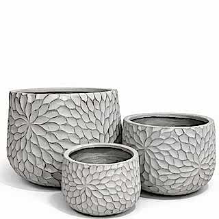R4019 Çiçek Desenli Oval Beton Saksı | Dekoratif Beton Saksı