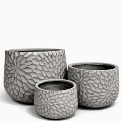 R4019 Çiçek Desenli Oval Beton Saksı | Dekoratif Beton Saksı