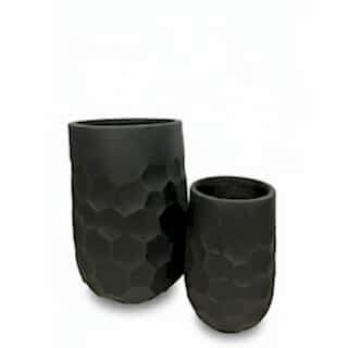 R4044 Petek Dokulu Siyah Silindir Beton Saksı | Modern Dekoratif Saksı