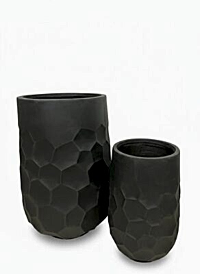 R4044 Petek Dokulu Siyah Silindir Beton Saksı | Modern Dekoratif Saksı