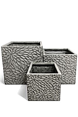 R6026 Çiçek Desenli Kare Beton Saksı | Dekoratif İç & Dış Mekân Saksı